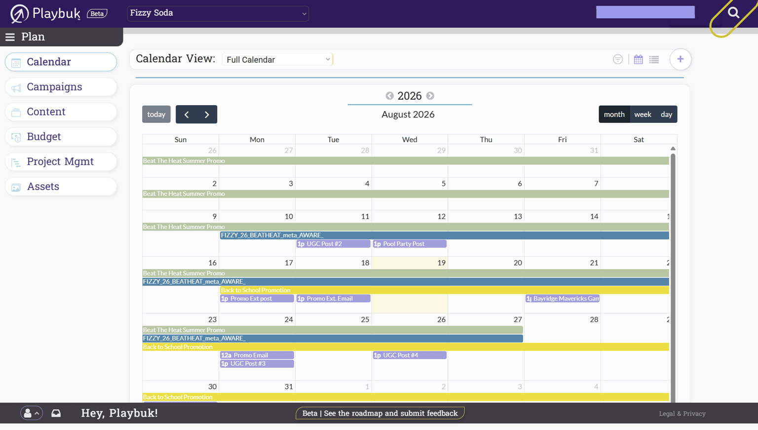 Content planning & calendar in Playbuk